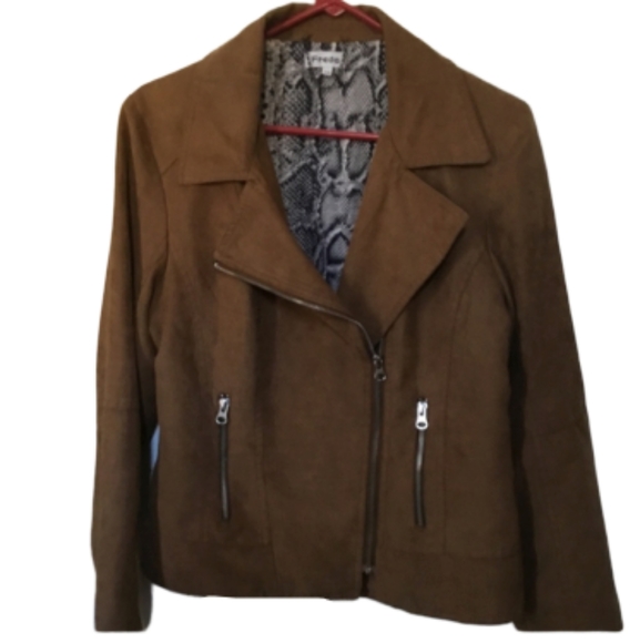 Faux Suede Moto Jacket by Freda. Sz. L - Picture 2 of 4